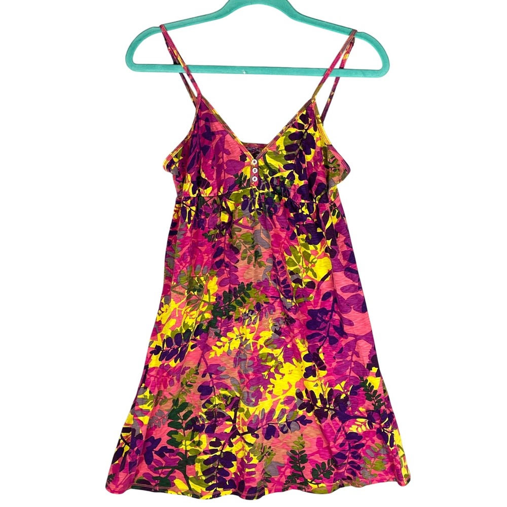 Lucky Brand Dress Womens Small Pink Floral EUC Babydoll Empire Waist Cotton Slub